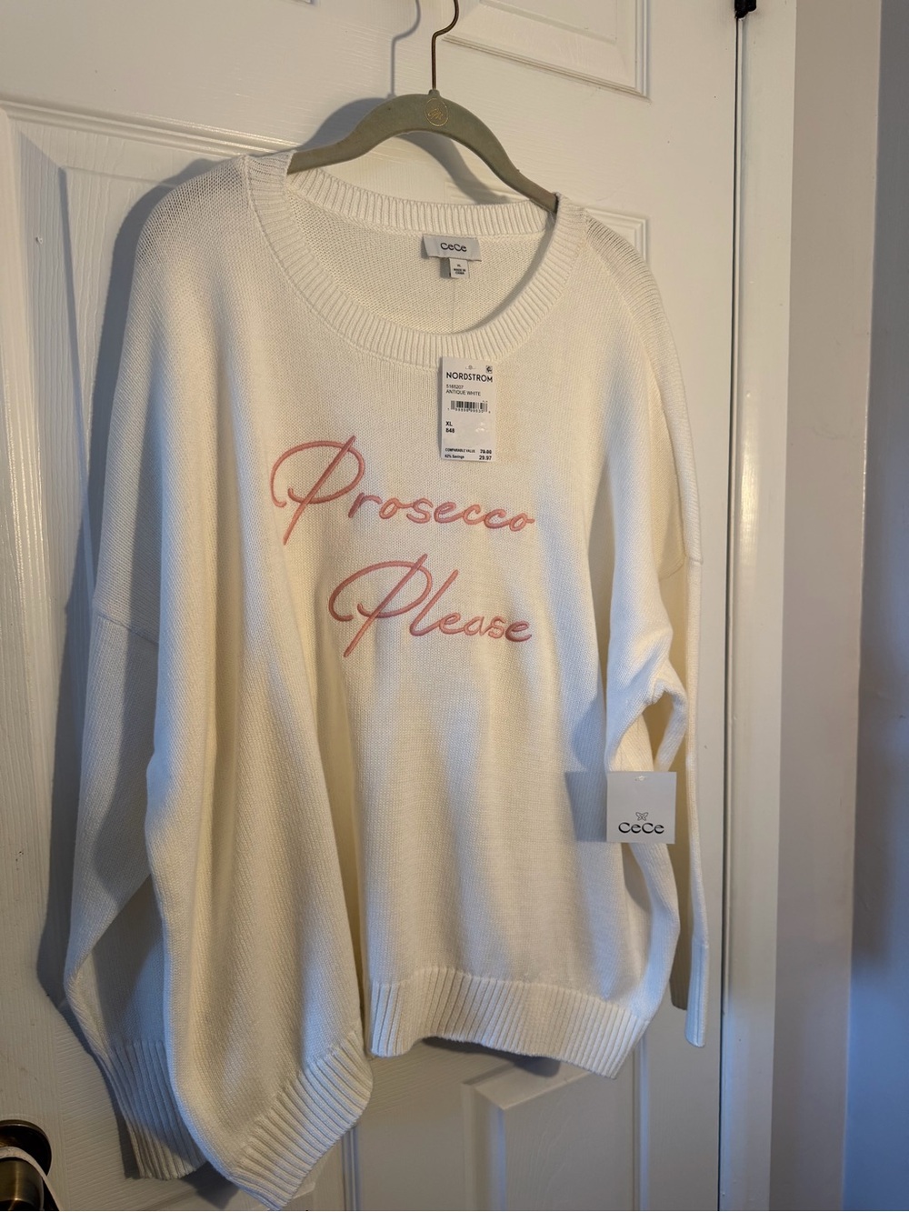 Nordstrom CeCe Ivory Sweater with Pink Script